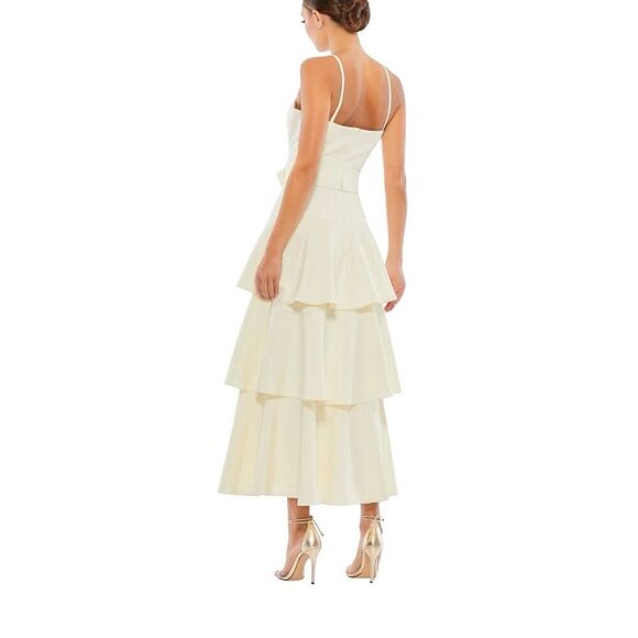 Mac Duggal Ieena NWT Ruffle Tiered Buckle Detail Dress in Cream Size 8 - Picture 7 of 16
